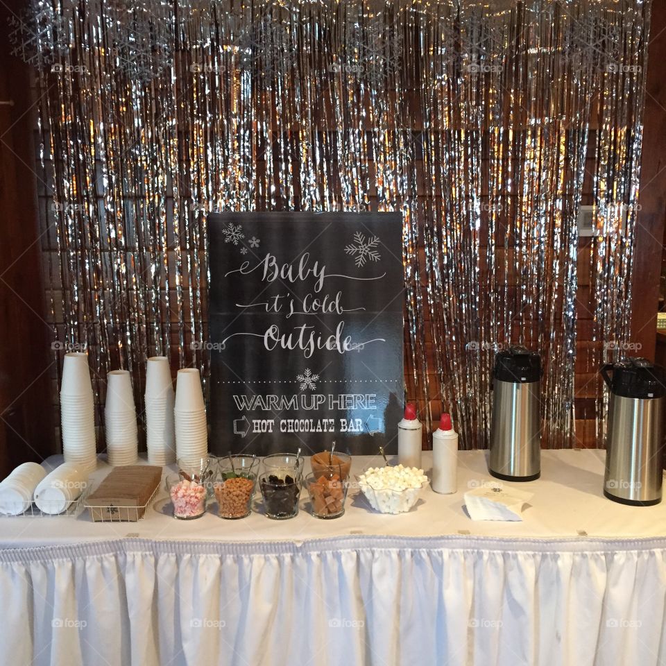 Hot chocolate bar. The biggest hit at our wedding party was our hot chocolate bar with over a dozen toppings and add-ins.