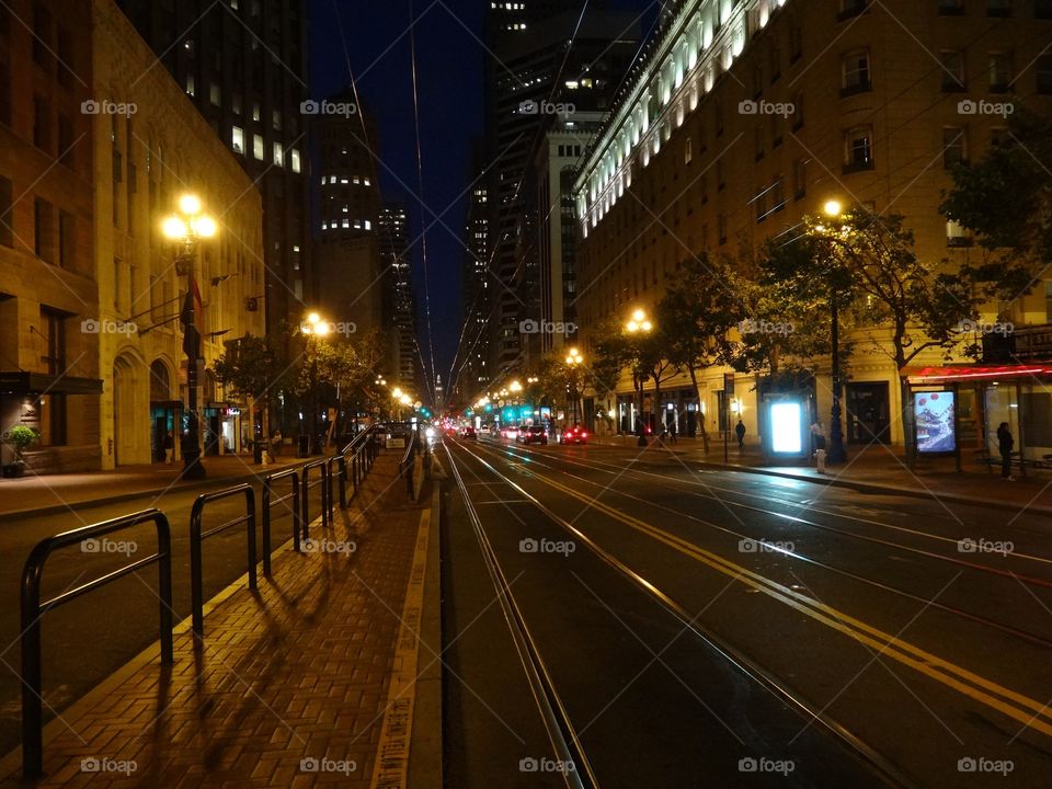 San Fran Night. A main street in SF at night