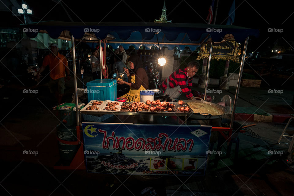 Street market with street local food in Thailand at night