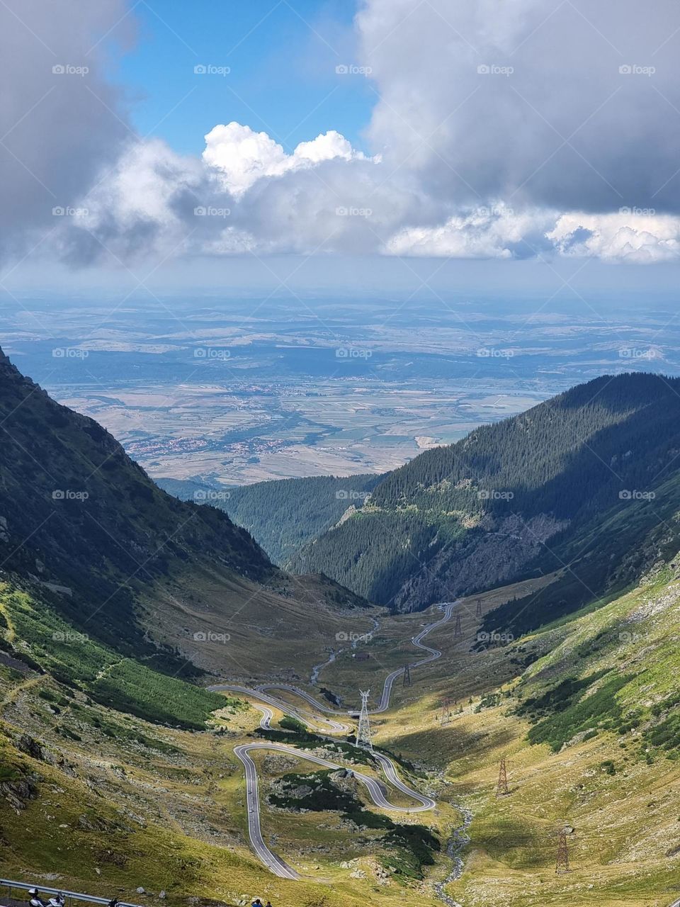 Beautiful view from the top on the curvy Transfagarasan road