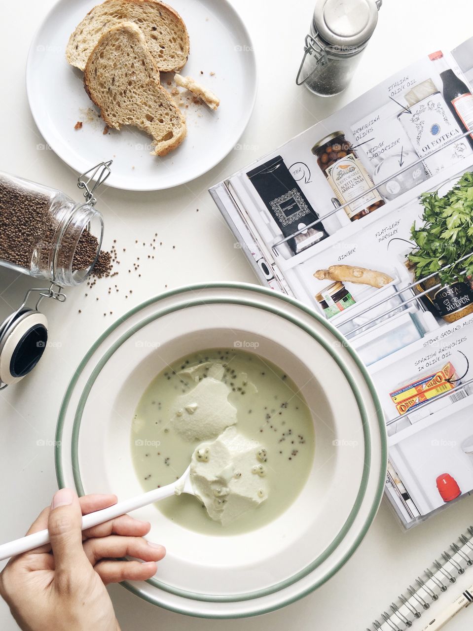 Breakfast with matcha soy milk