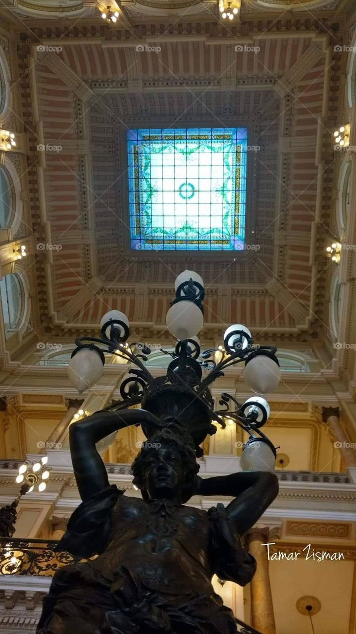 statue and ceiling of National Library in Rio de janeiro