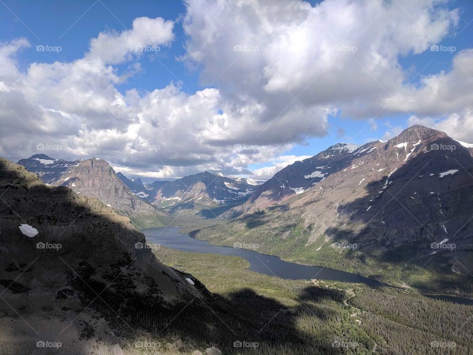 Beautiful, Scenic Mountains and Lake View (Two Medicine Valley) on Scenic Point Hiking Trail in Glacier National Park in Montana