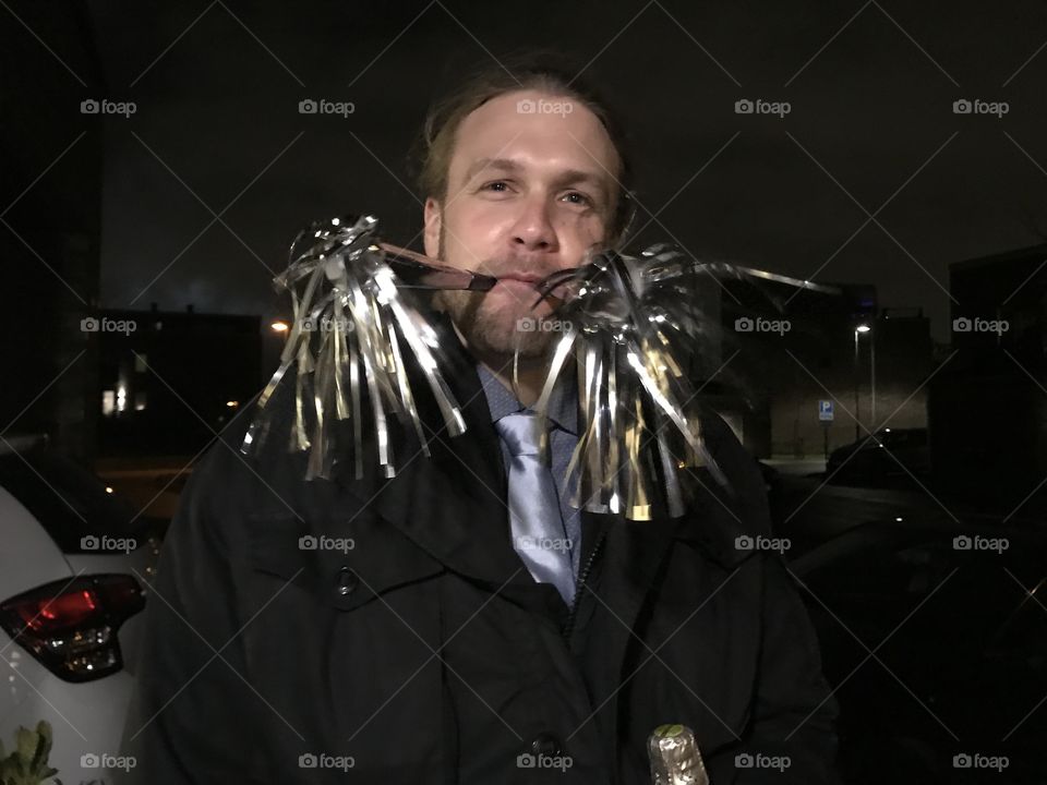 Celebrating new year with a lots of metal in his mouth 