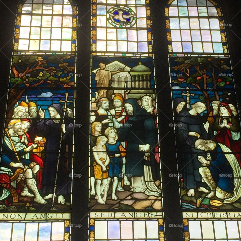 Stained glass window from the chapel of Gonville and Caius College in Cambridge