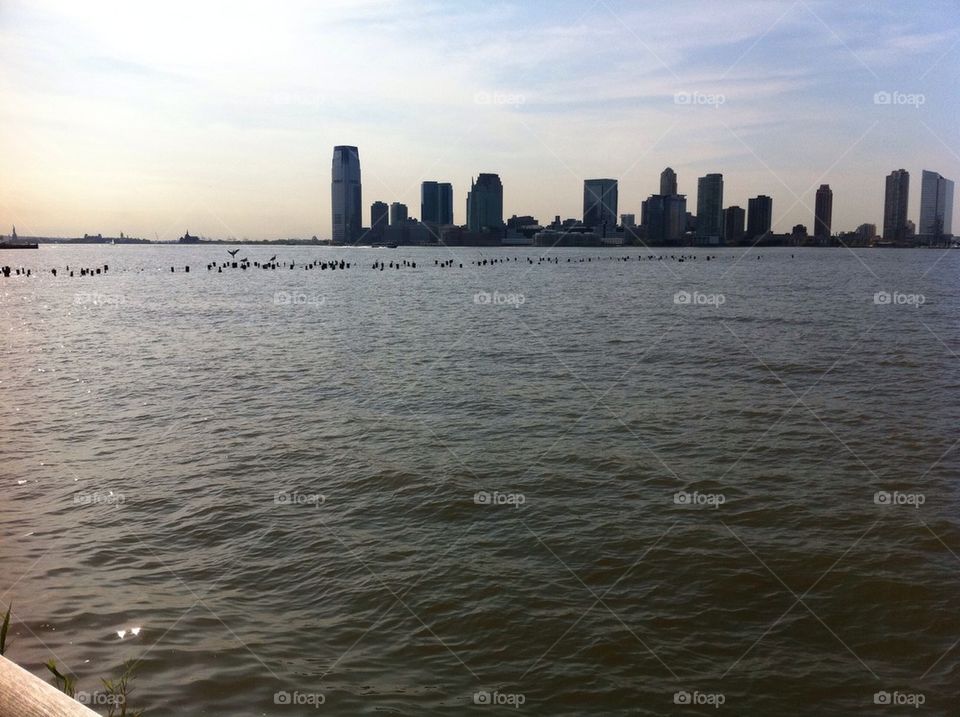 Jersey City and the Hudson River from New York's west side highway