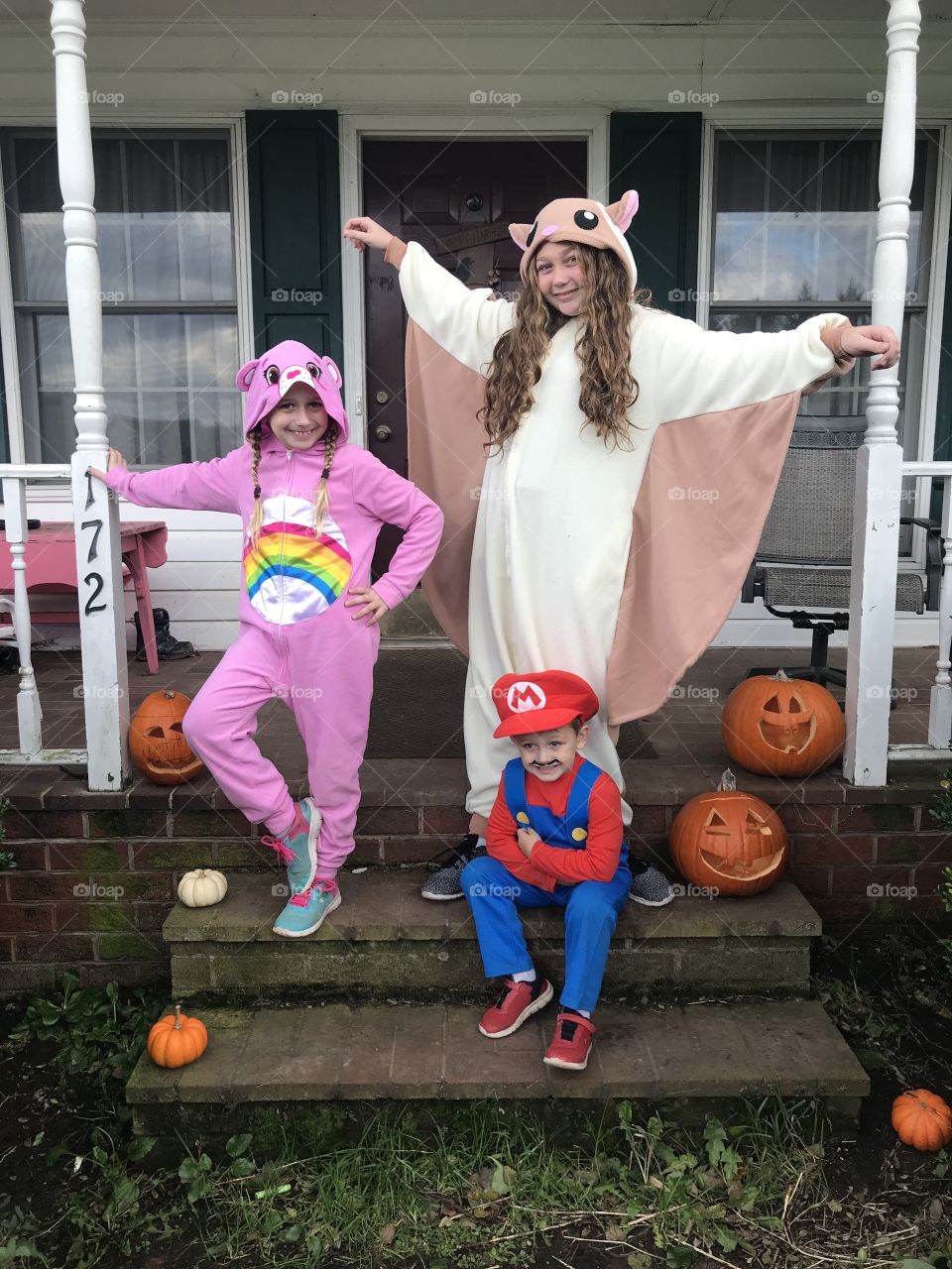 Halloween is a wonderful time to be anything you want to be! Carebear, flying squirrel, and Mario. Trick or Treat!