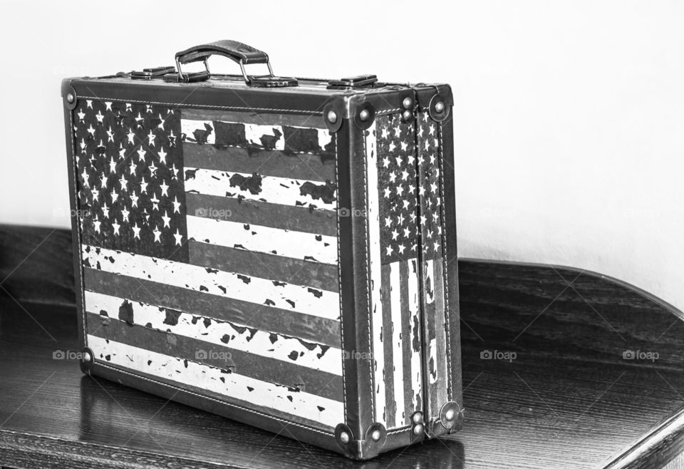 Retro suitcase in the form of the American flag