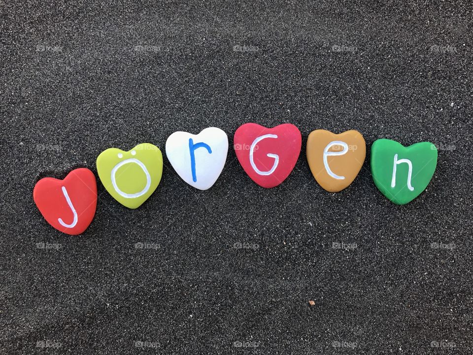 Jörgen, masculine name with colored heart stones 