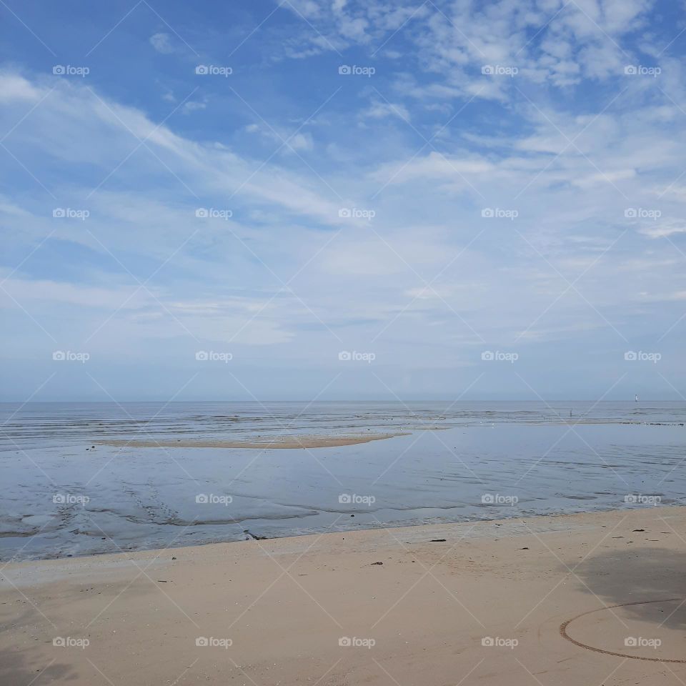 horizon sky blue sea beach sand wave