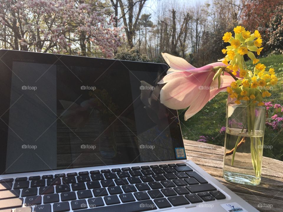 Working at home in the garden