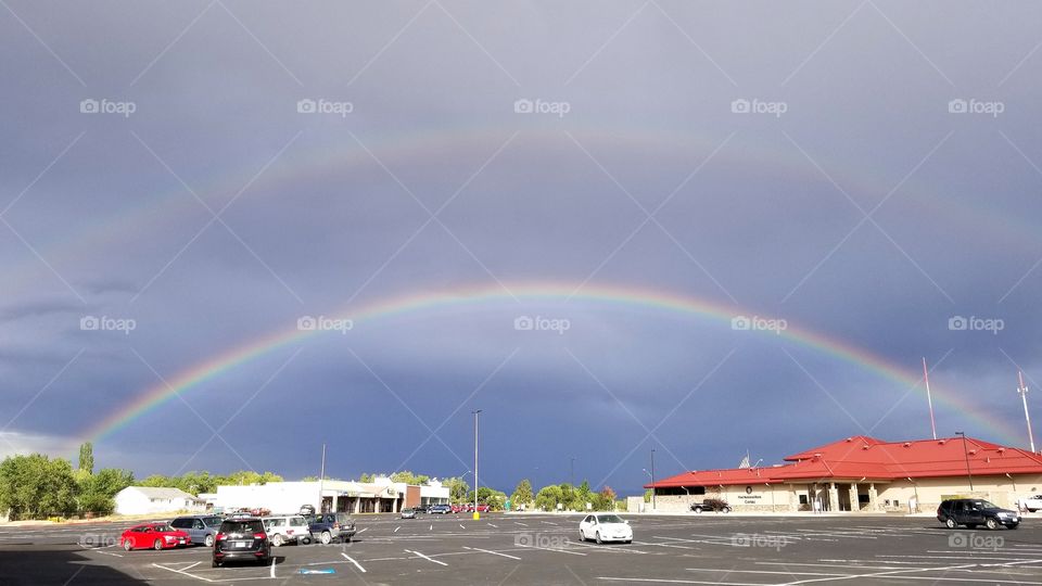 Bright, Vibrant Double Rainbow in the Sky Over Cortez, Colorado