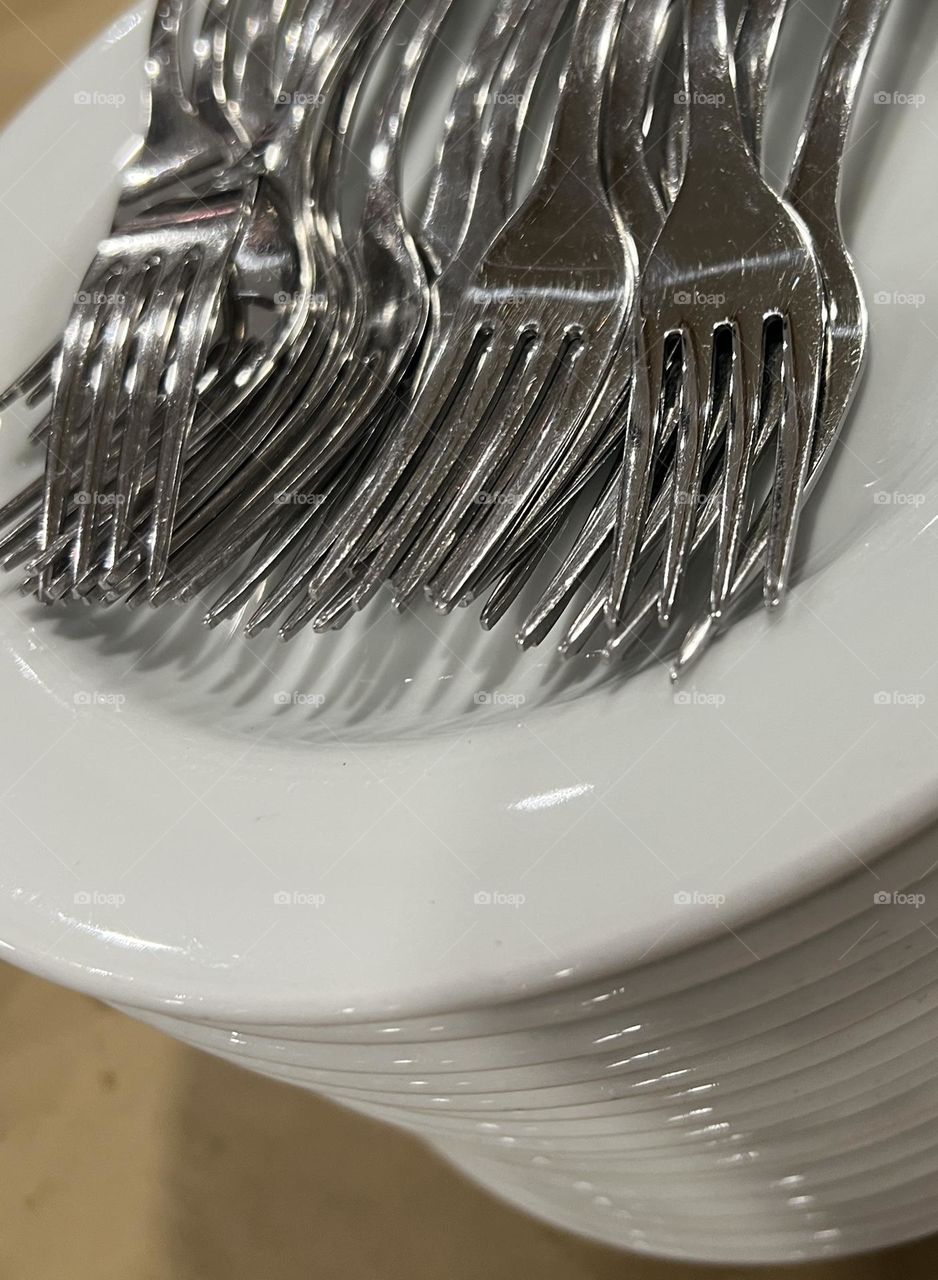 Group of fork and plates