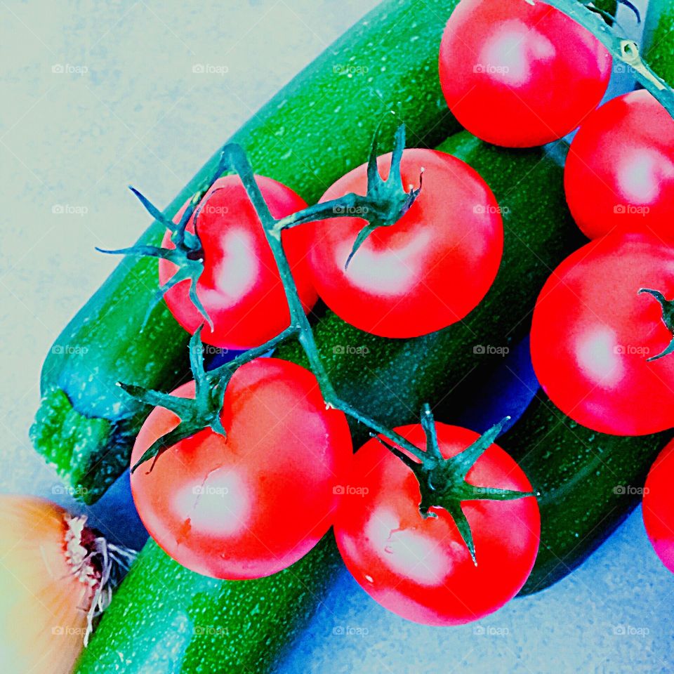 Tomatoes Red Zucchini Green Onion 