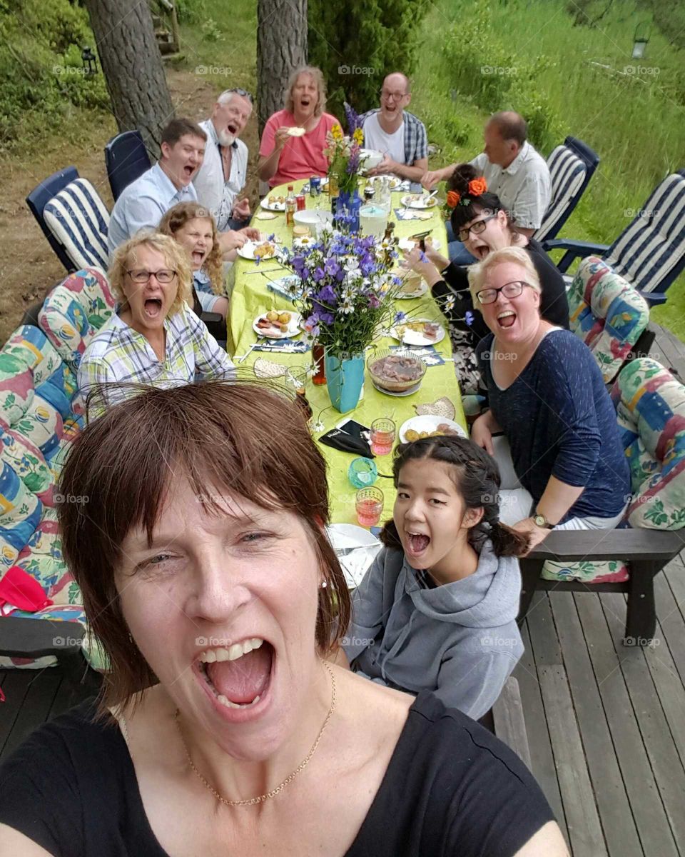 People having breakfast outdoors