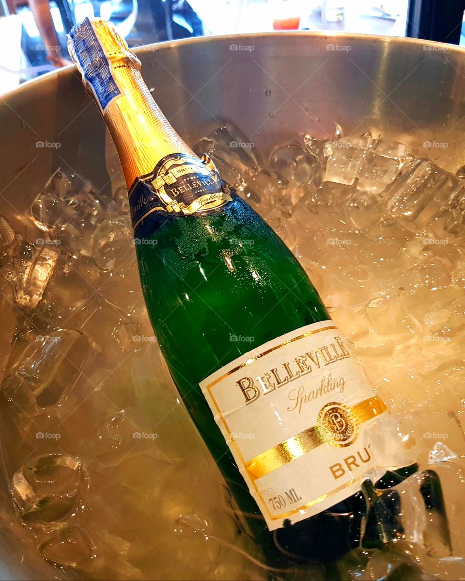 A bottle of sparkling wine