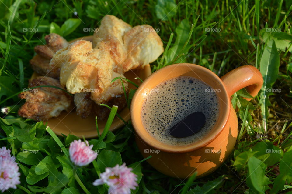 Coffee and breakfast in outdoors