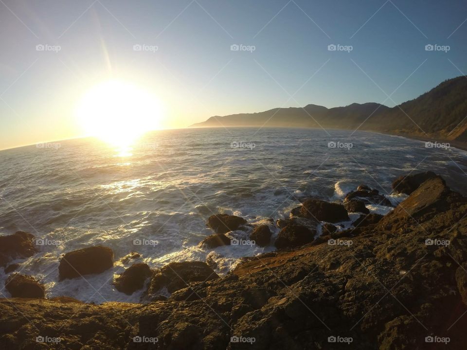 Ocean sunset. Setting on the lost coast