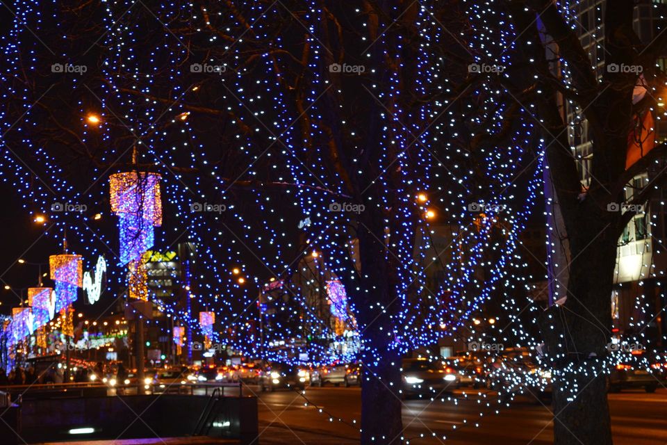 beautiful Christmas and New year night light street photography