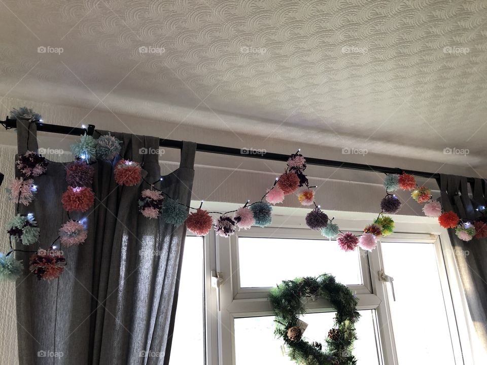 Handmade Pom Pom Christmas lights 