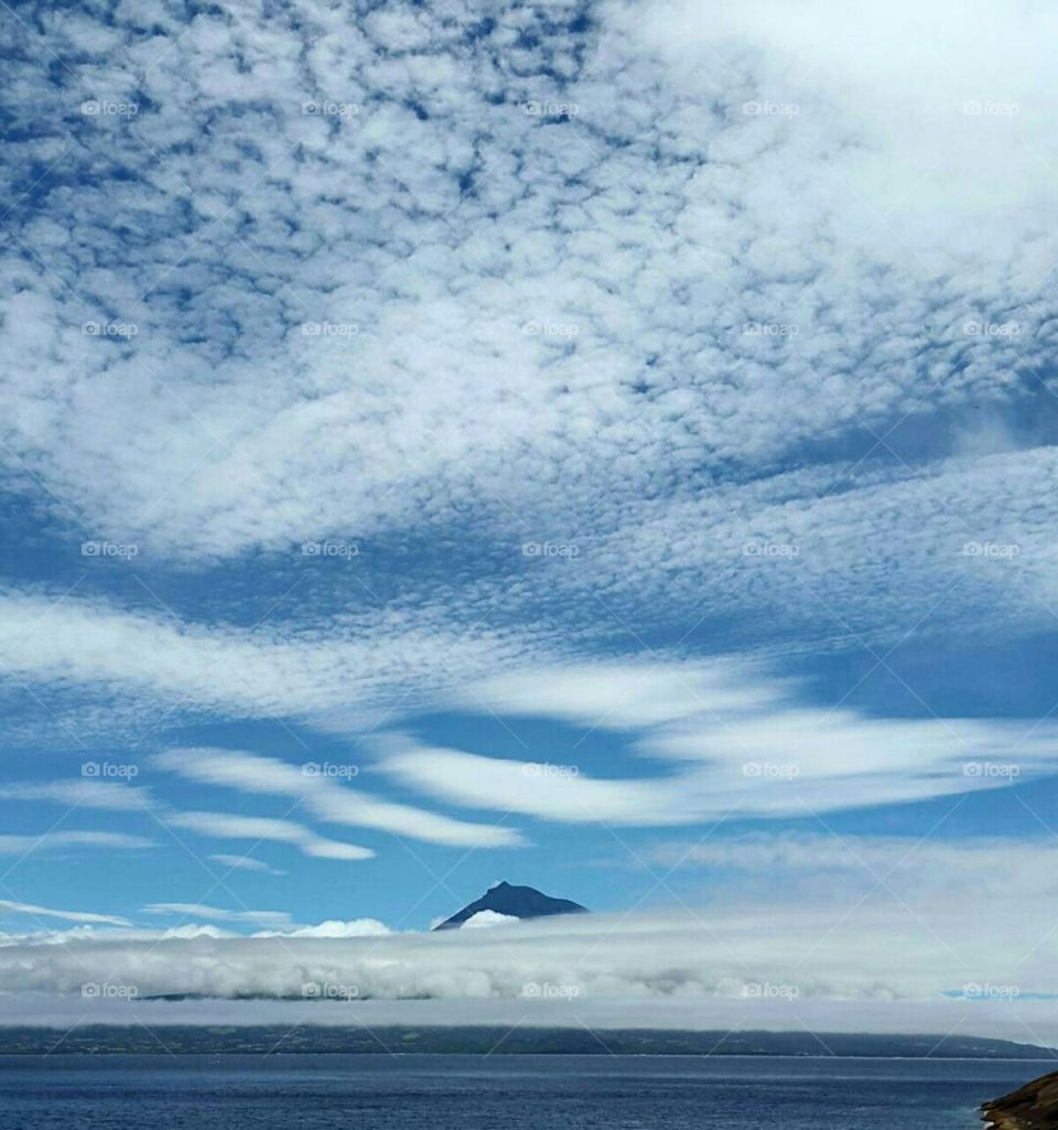 Pico Island, viewedd from Faial Island, Azores, Portugal.