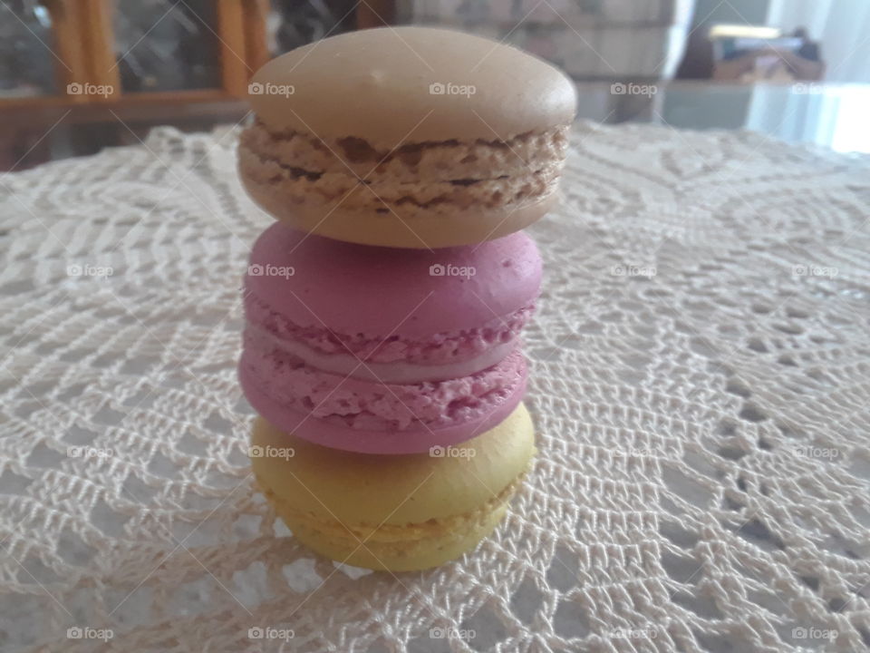 Stacked Macaroons in Doily