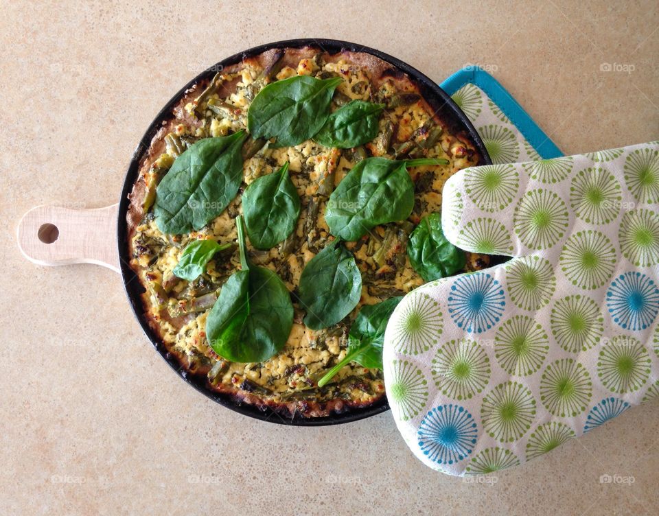 Homemade pie with cheese and spinach