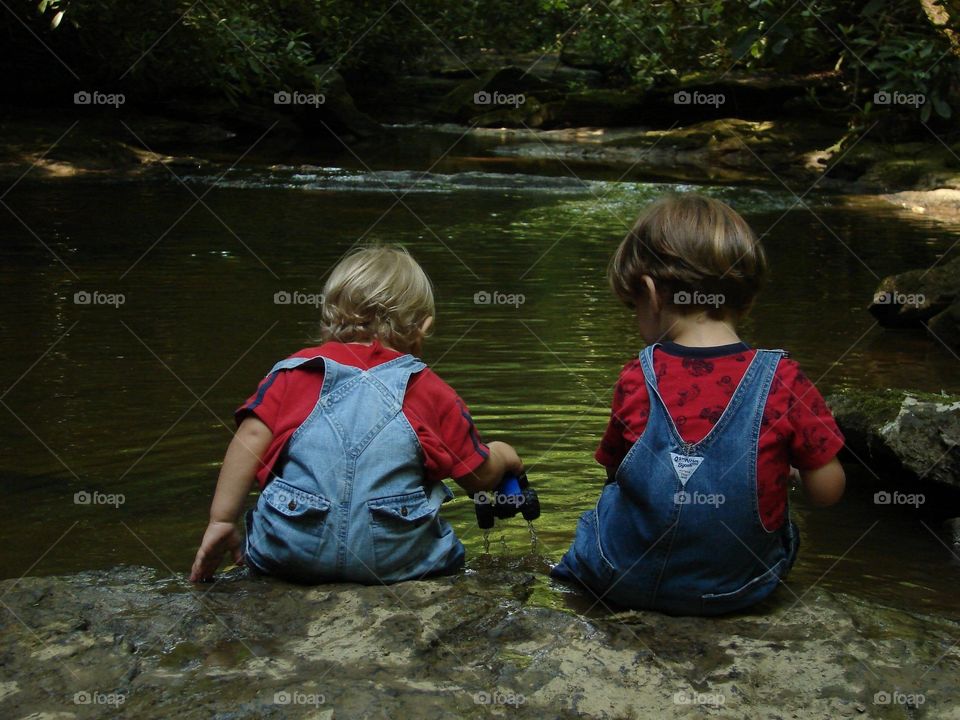 Brothers Playing in the Creek 