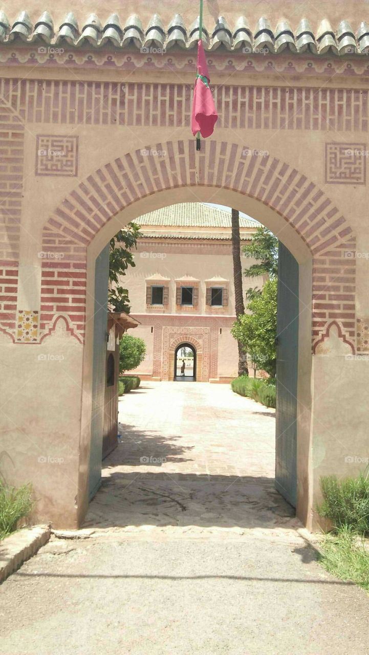 View to menara garden at marrakech city in Morocco.