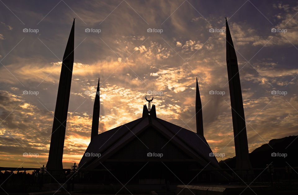 Silhouette Wonder. Faisal Mosque in Islamabad, Pakistan.