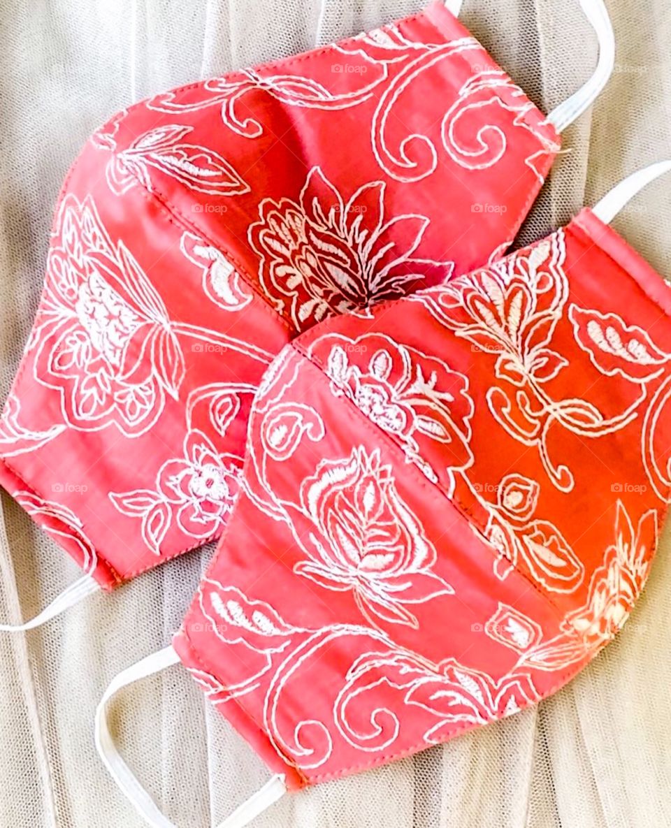 100% Breathable, washable and reusable watermelon pink embroidered mask.