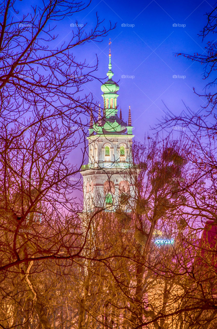 Lviv cityscape during the sunset