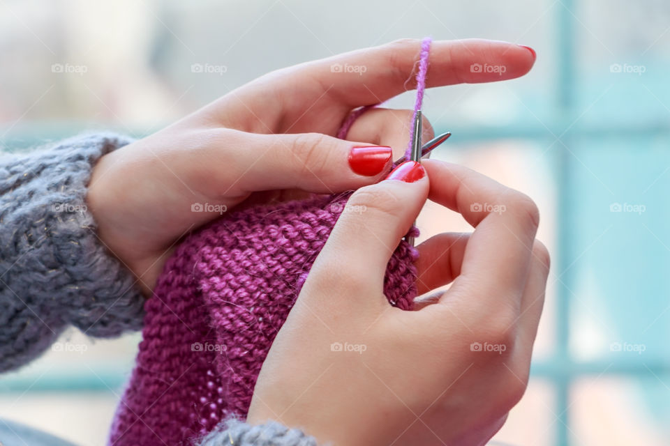 Close-up of hand knitting