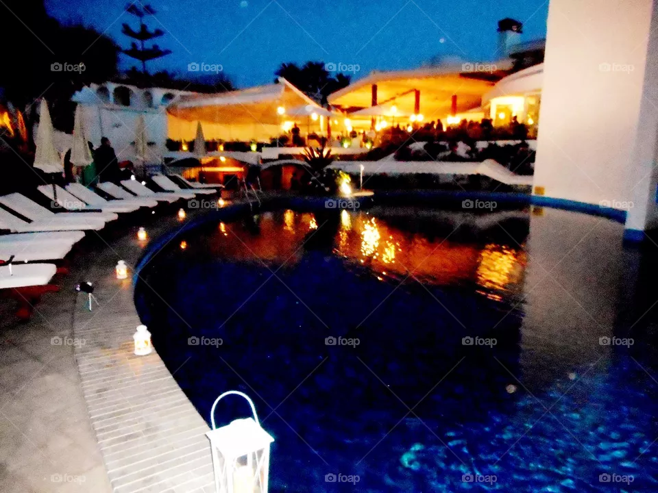 Round swimming pool in a hotel of the Italian island of Ischia