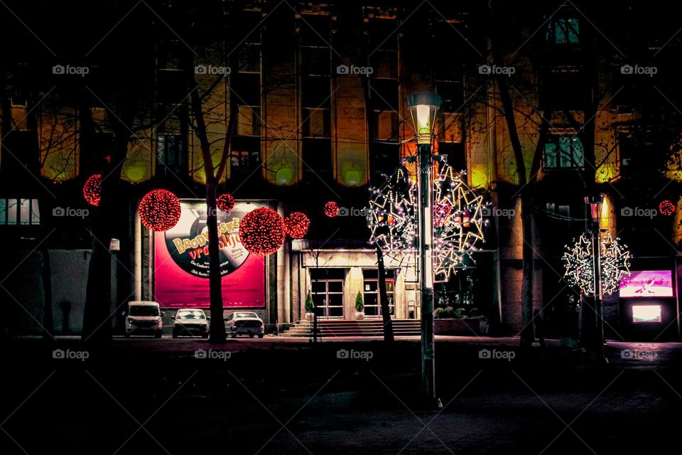 Christmas decorations on street lamps