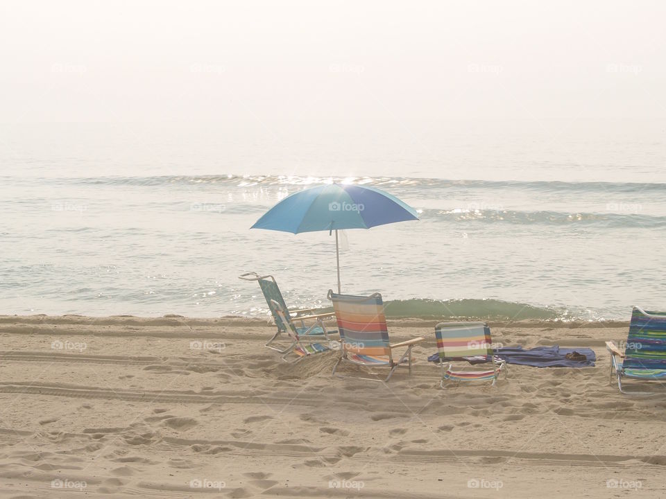 Early morning at the beach umbrella 