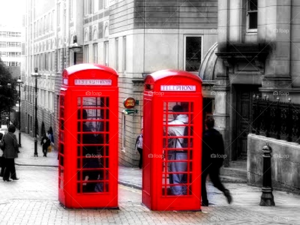 Red telephone boxes, Central Birmingham