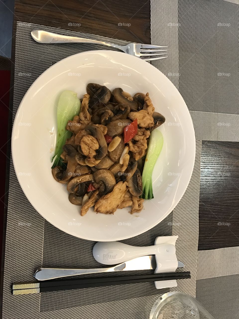 Mushroom chicken at a Chinese restaurant 