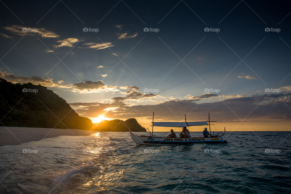 boat, sunset and island