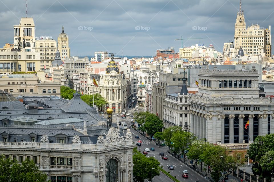 Historic buildings in Alcalá street and Gran Via, Madrid 