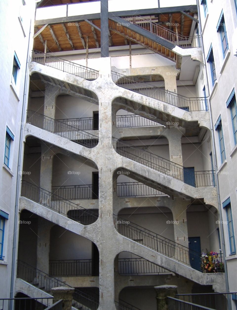 Unique staircase in an alley. Lyon, France. 