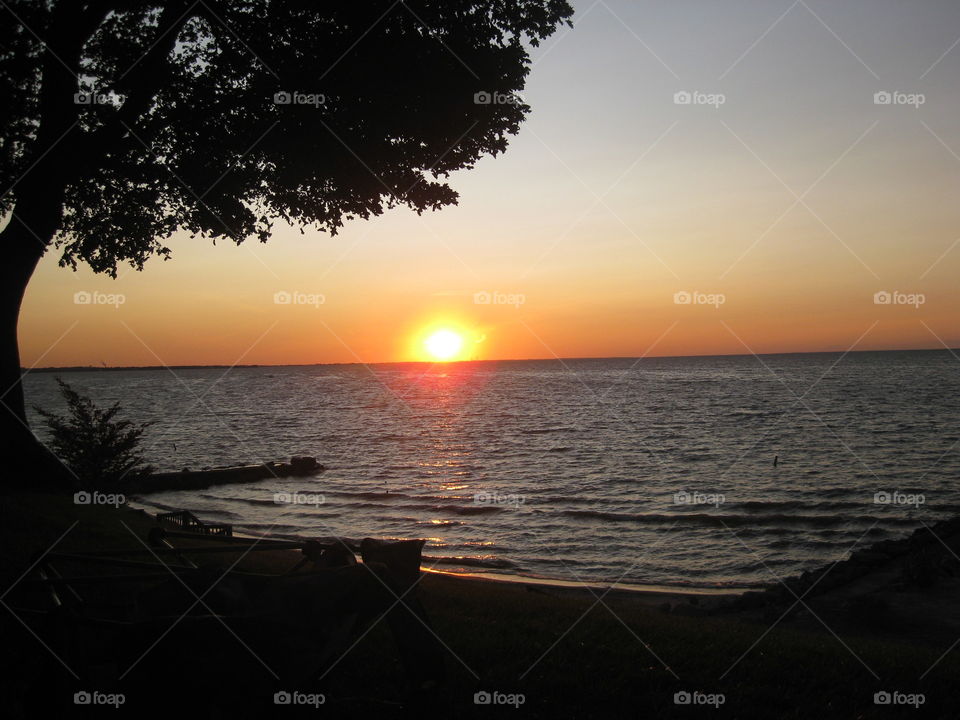 Sunset on Lake Erie in the summer from Ohio