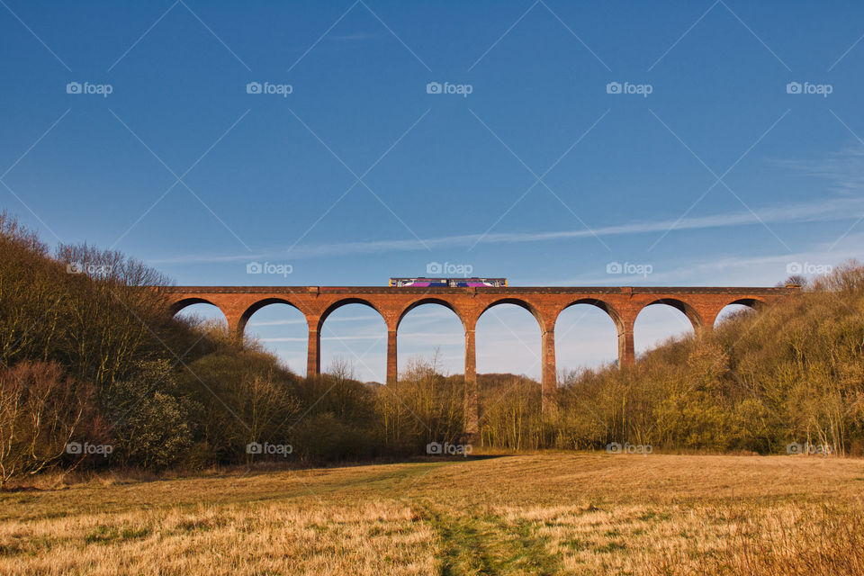 Train on railway viaduct
