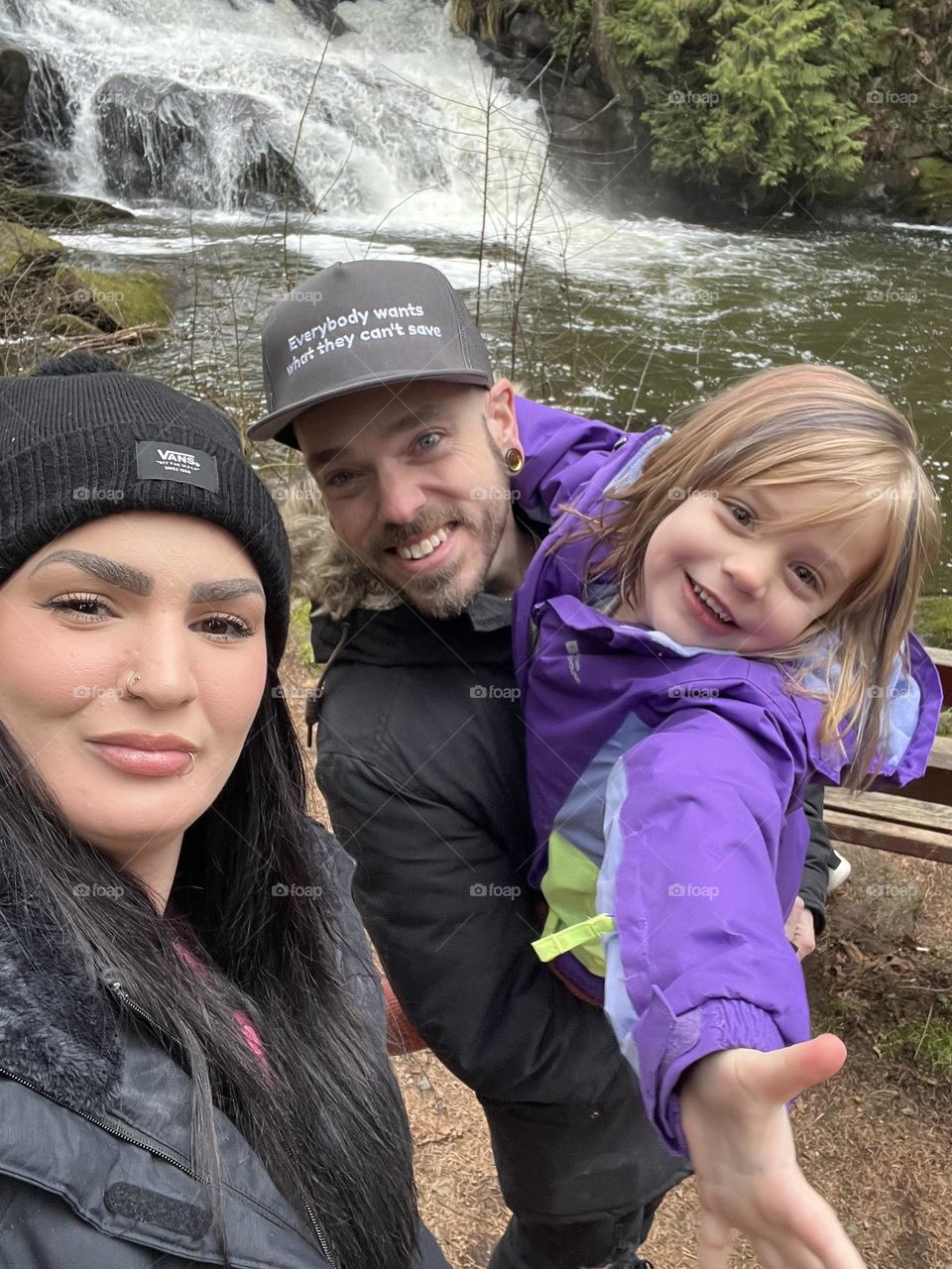 Family at the waterfall 