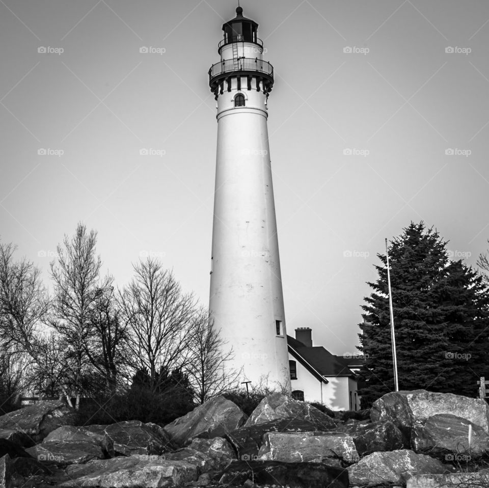 B&W lighthouse in WI. Lighthouse shot in black and white taken in Racine, Wisconsin