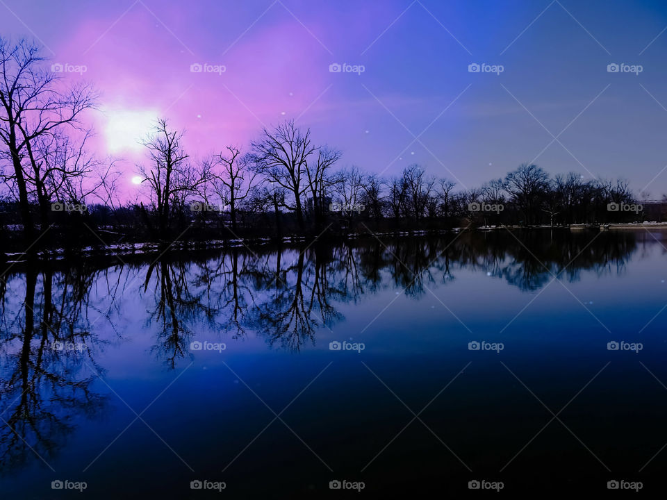 Purple Sunset Lake Reflections In New Jersey