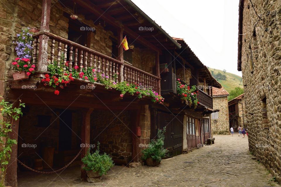 Typical balconies in Cantabria, Spain.