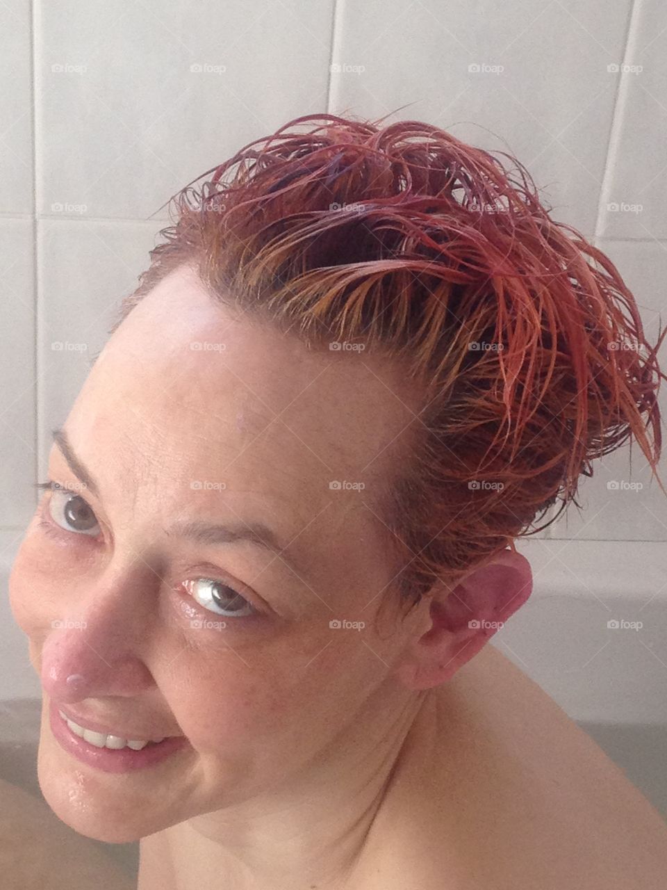 Me in bath because my husband thought my hair looked cool 