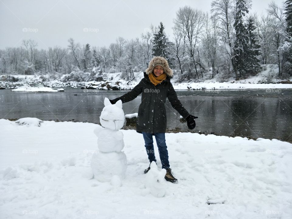 have fun with snow man in winter