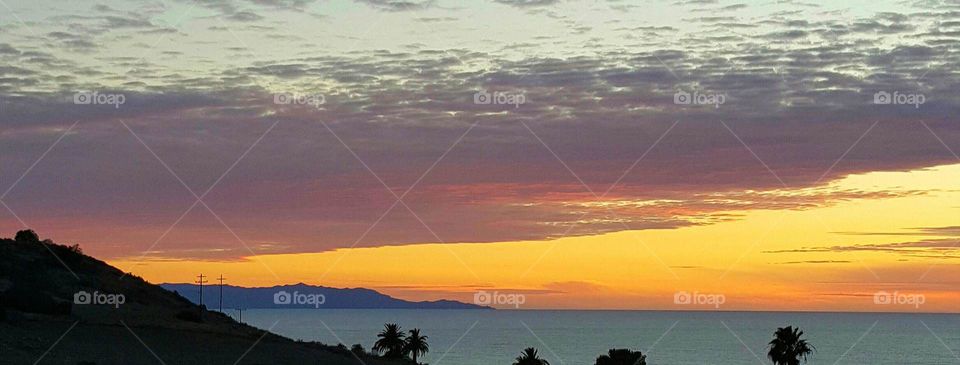 Sunset off the Southern California Coast with Part of Catalina Island in the Distance